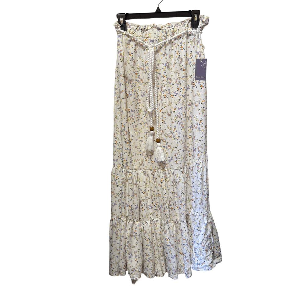 NWT Indigo Rising Maxi Boho Peasant Skirt with Tassel Belt Size L